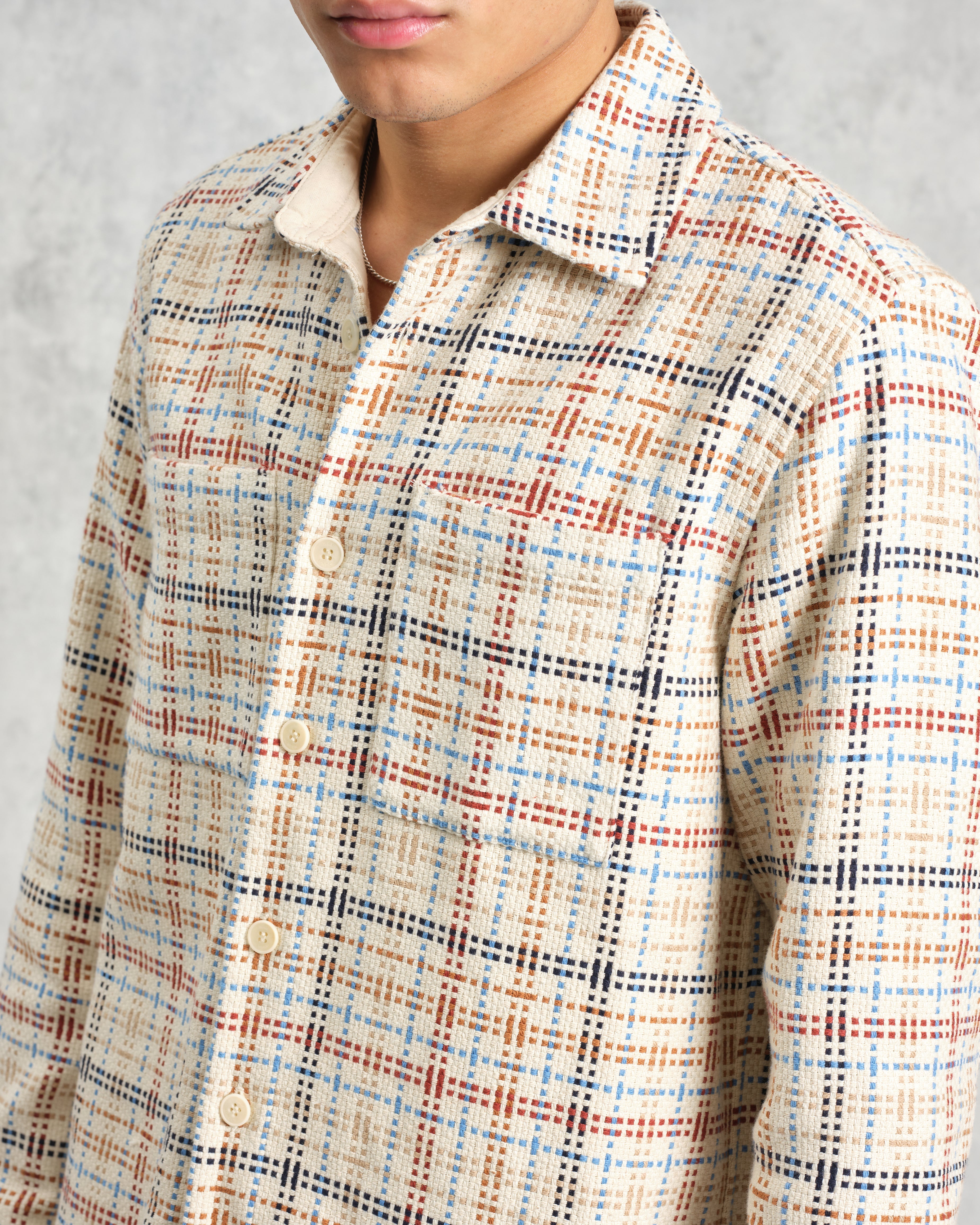 Whiting - Ecru And Multicolour Yard Check Overshirt
