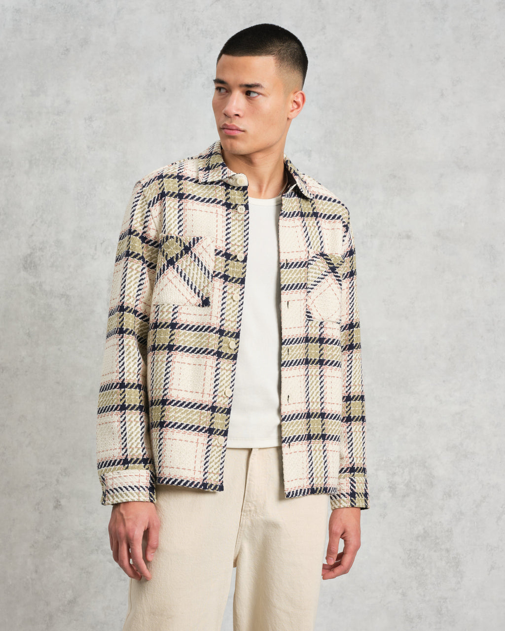 Whiting - Ecru And Sage Harp Check Overshirt