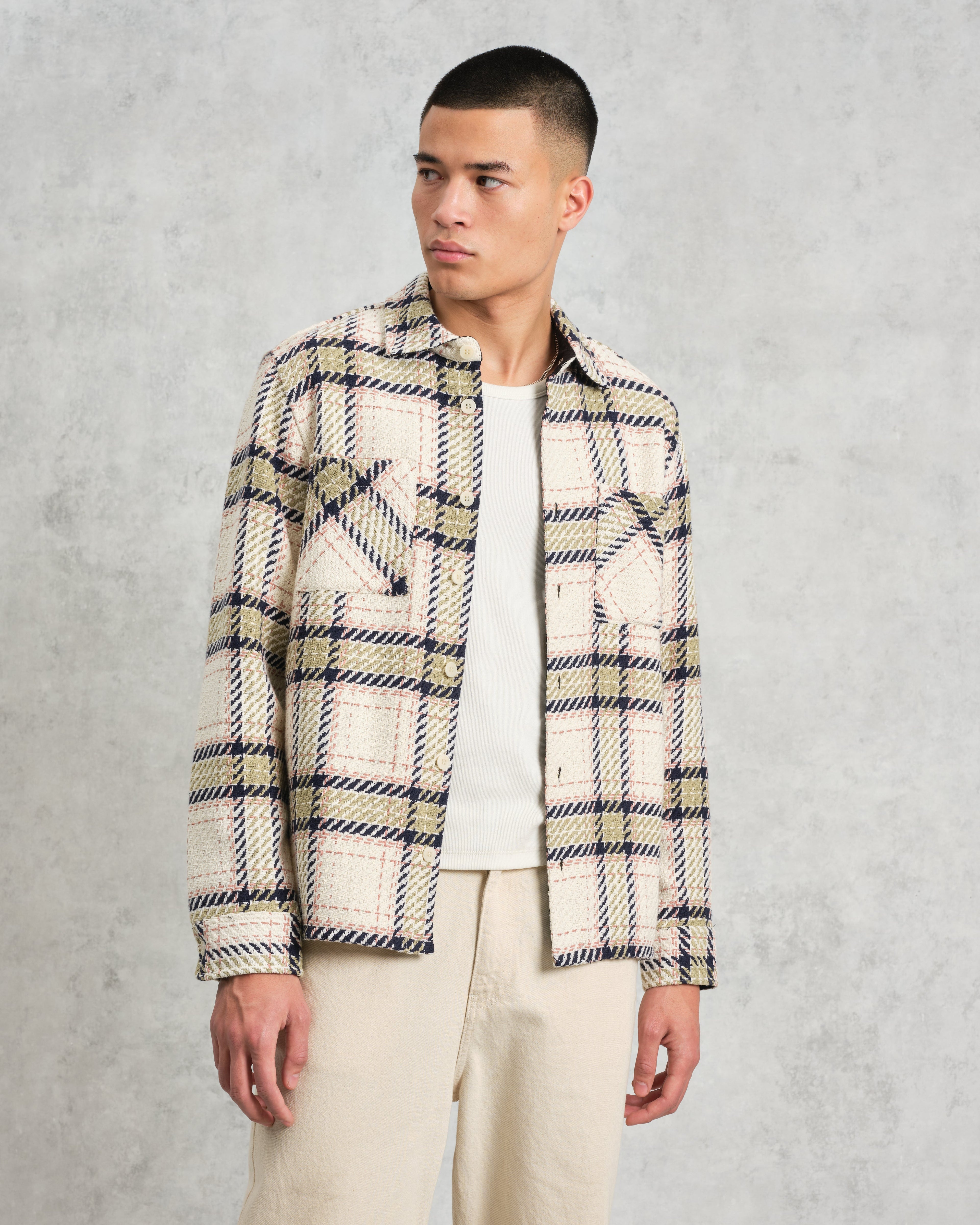Whiting - Ecru And Sage Harp Check Overshirt