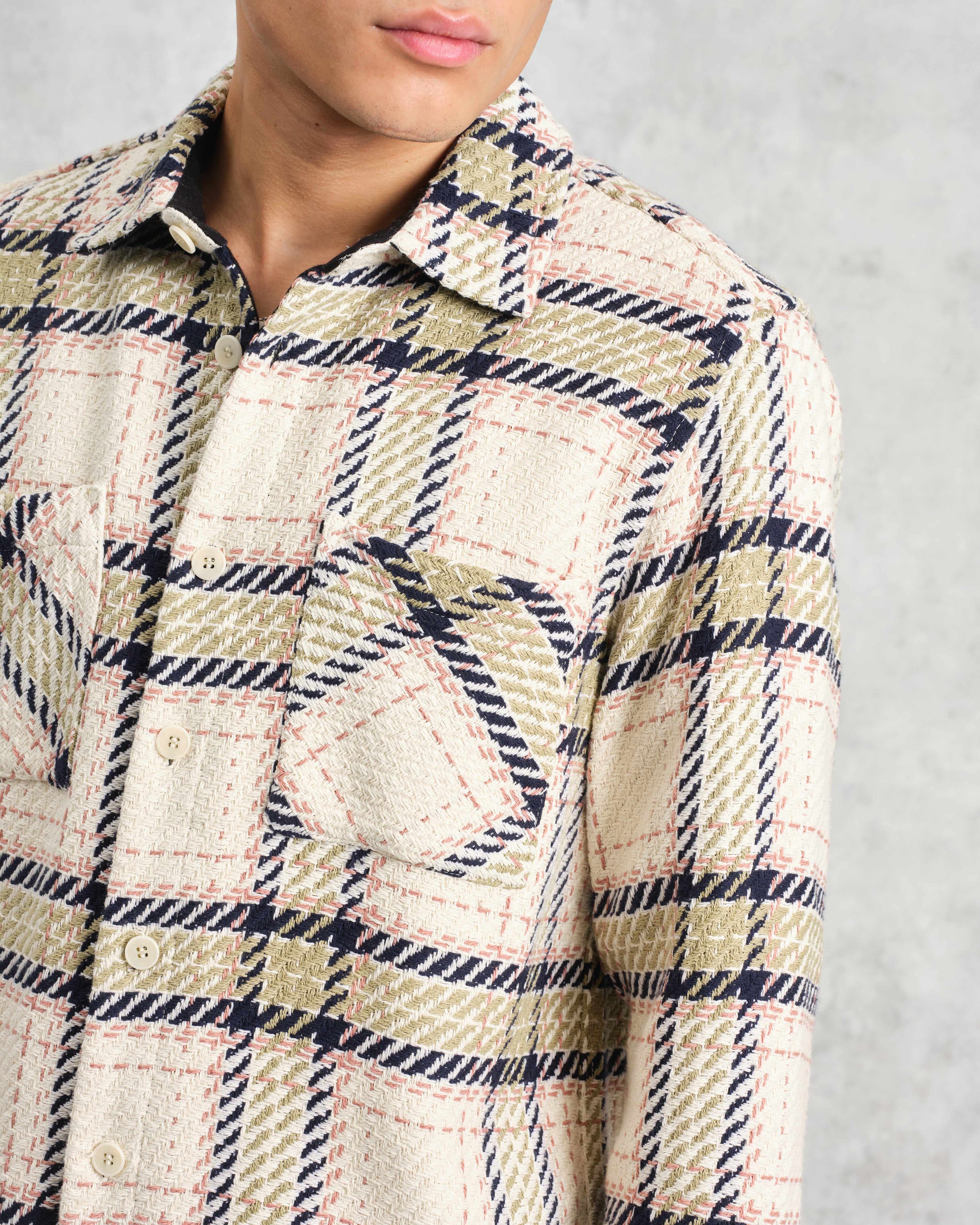 Whiting - Ecru And Sage Harp Check Overshirt
