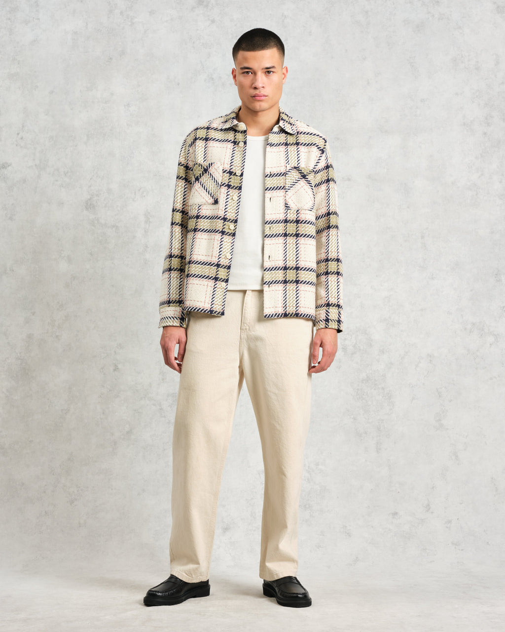 Whiting - Ecru And Sage Harp Check Overshirt