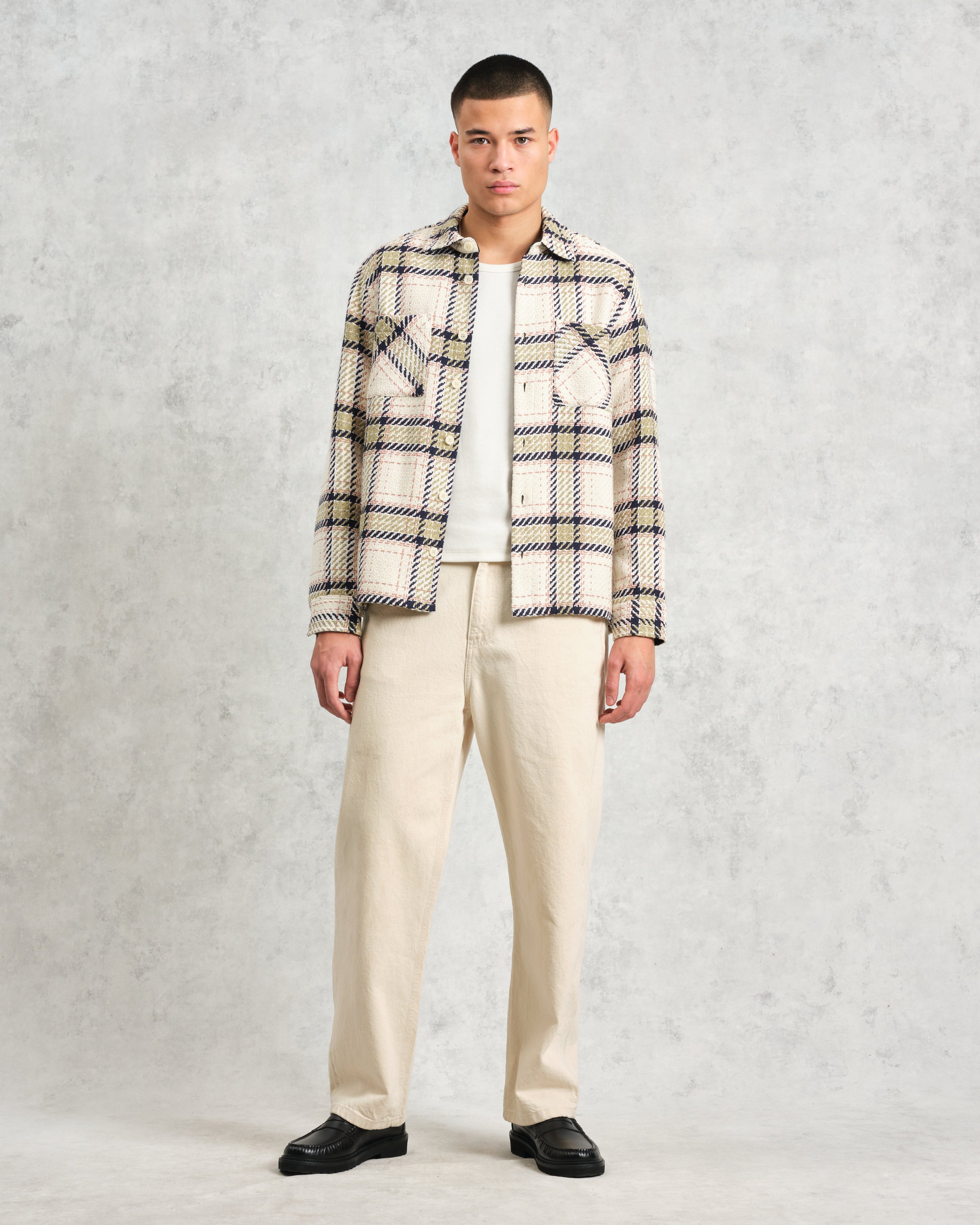 Whiting - Ecru And Sage Harp Check Overshirt