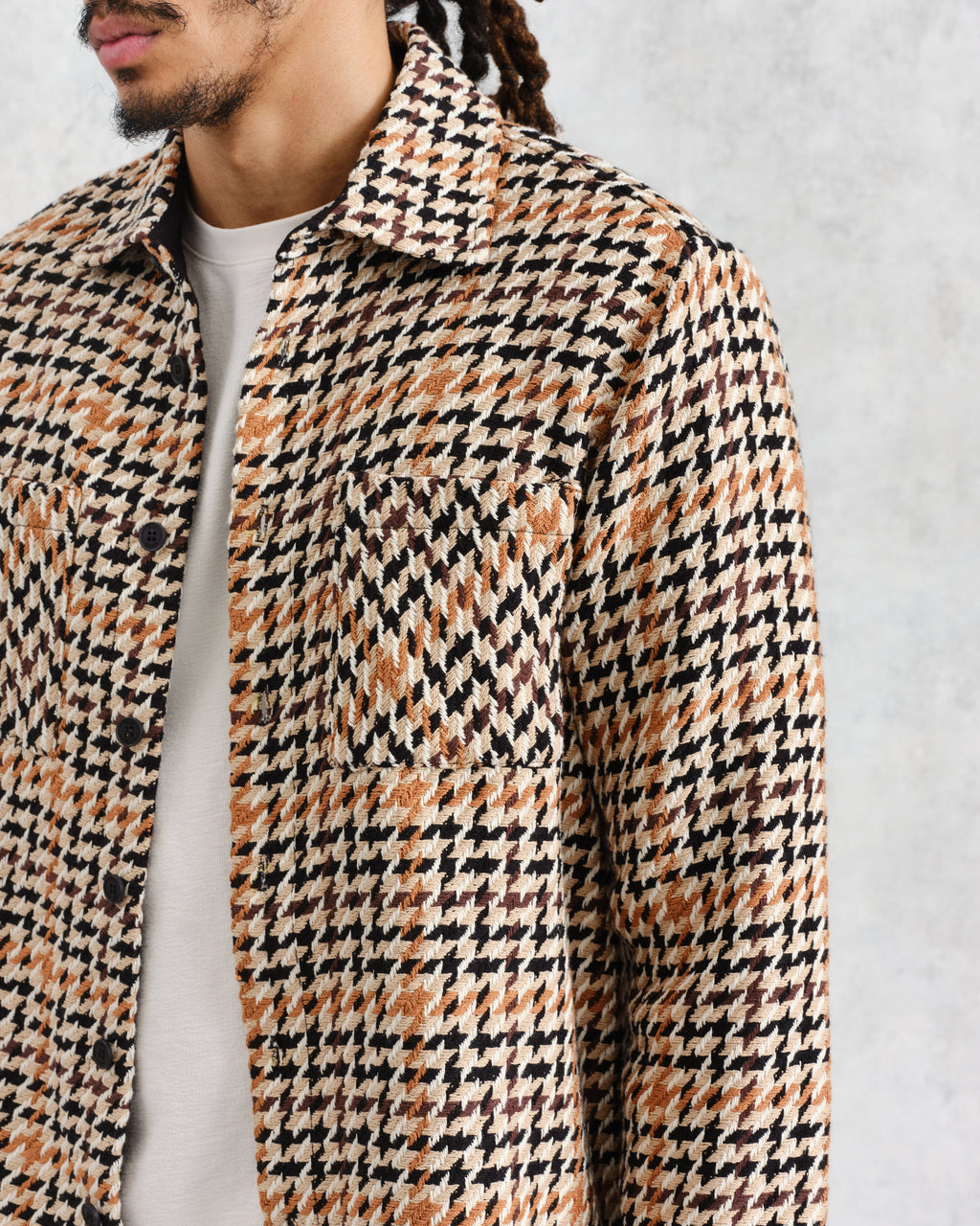 Whiting - Natural Houndstooth-Weave Overshirt