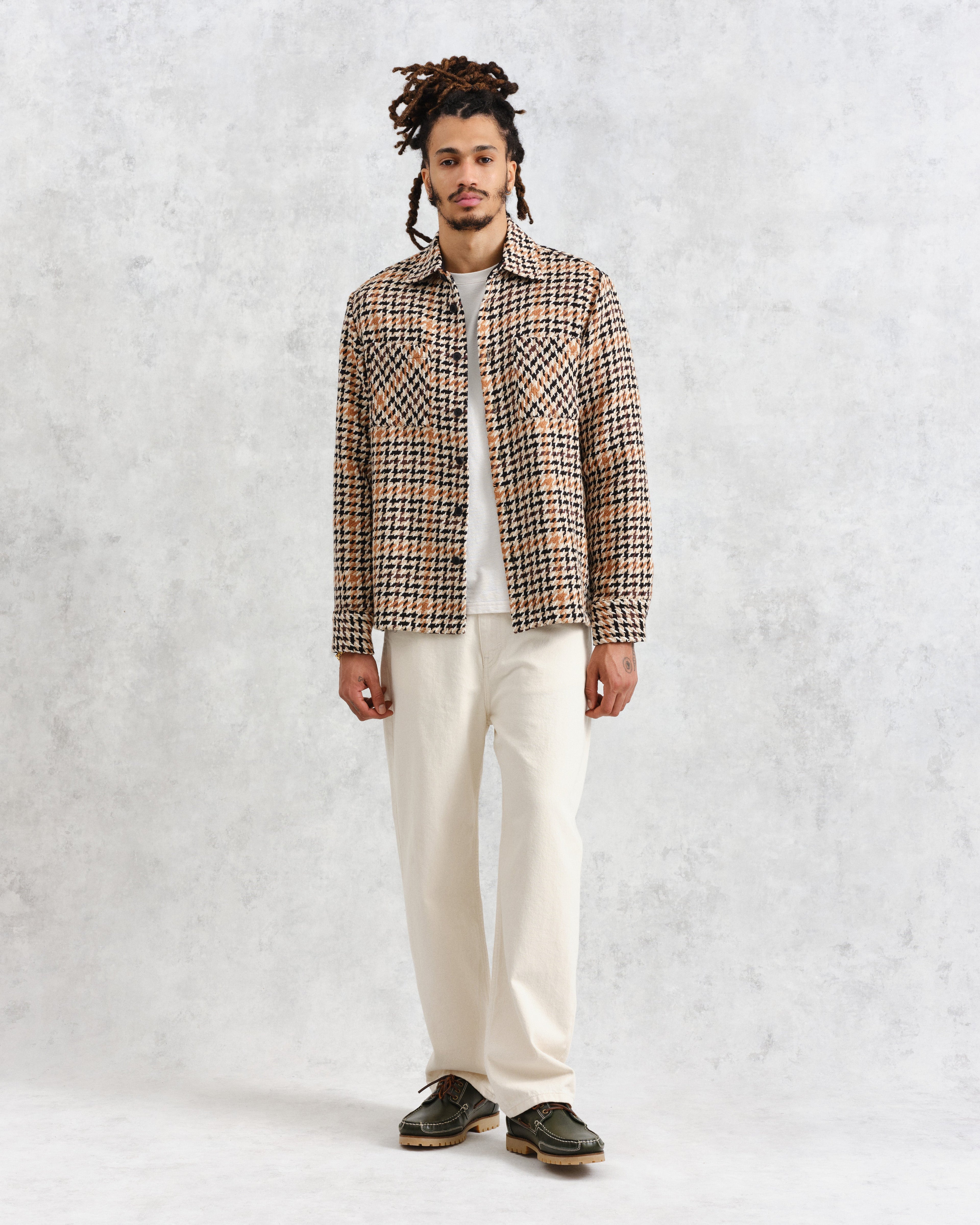 Whiting - Natural Houndstooth-Weave Overshirt