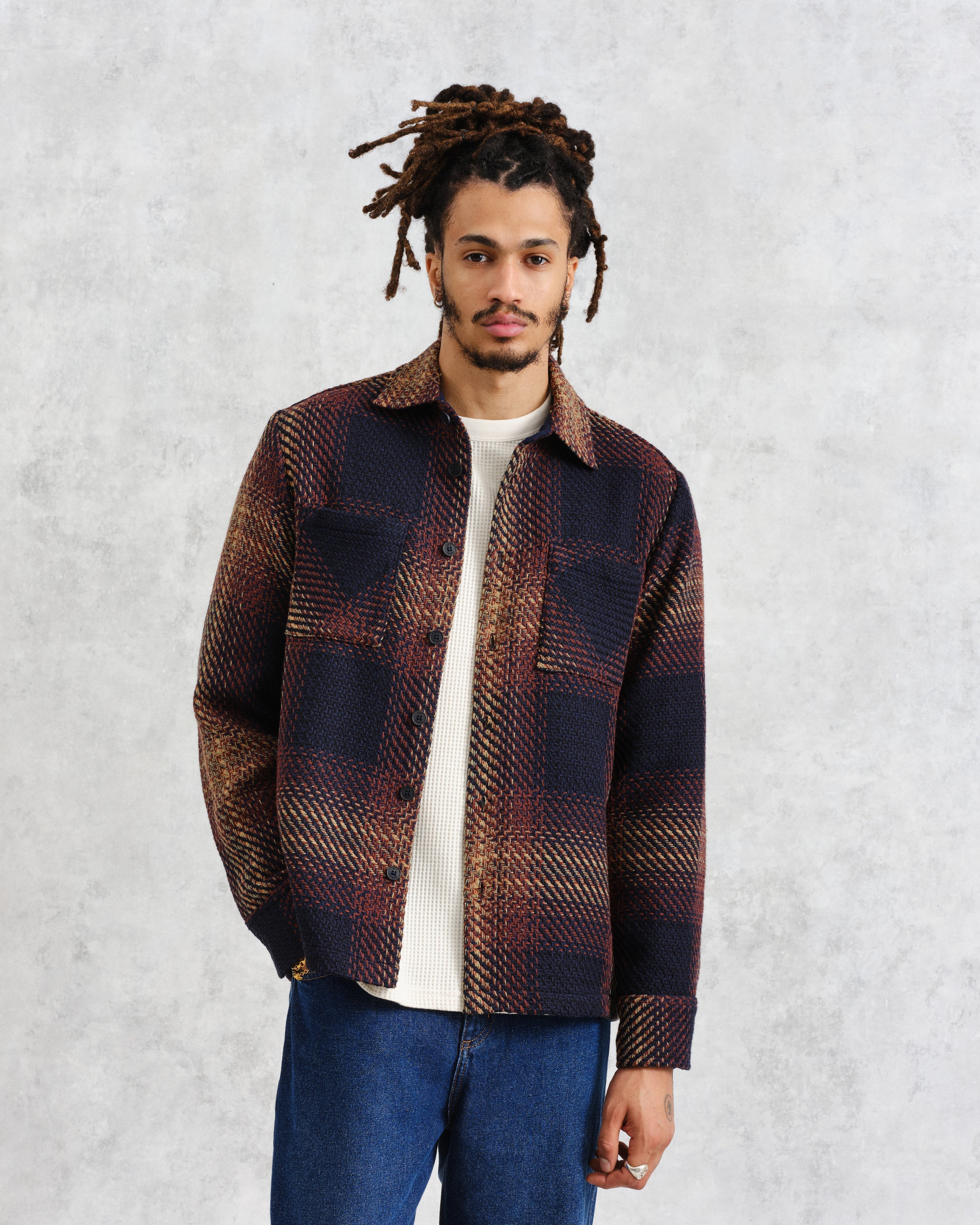 Whiting - Navy And Brown Windowpane Check Overshirt