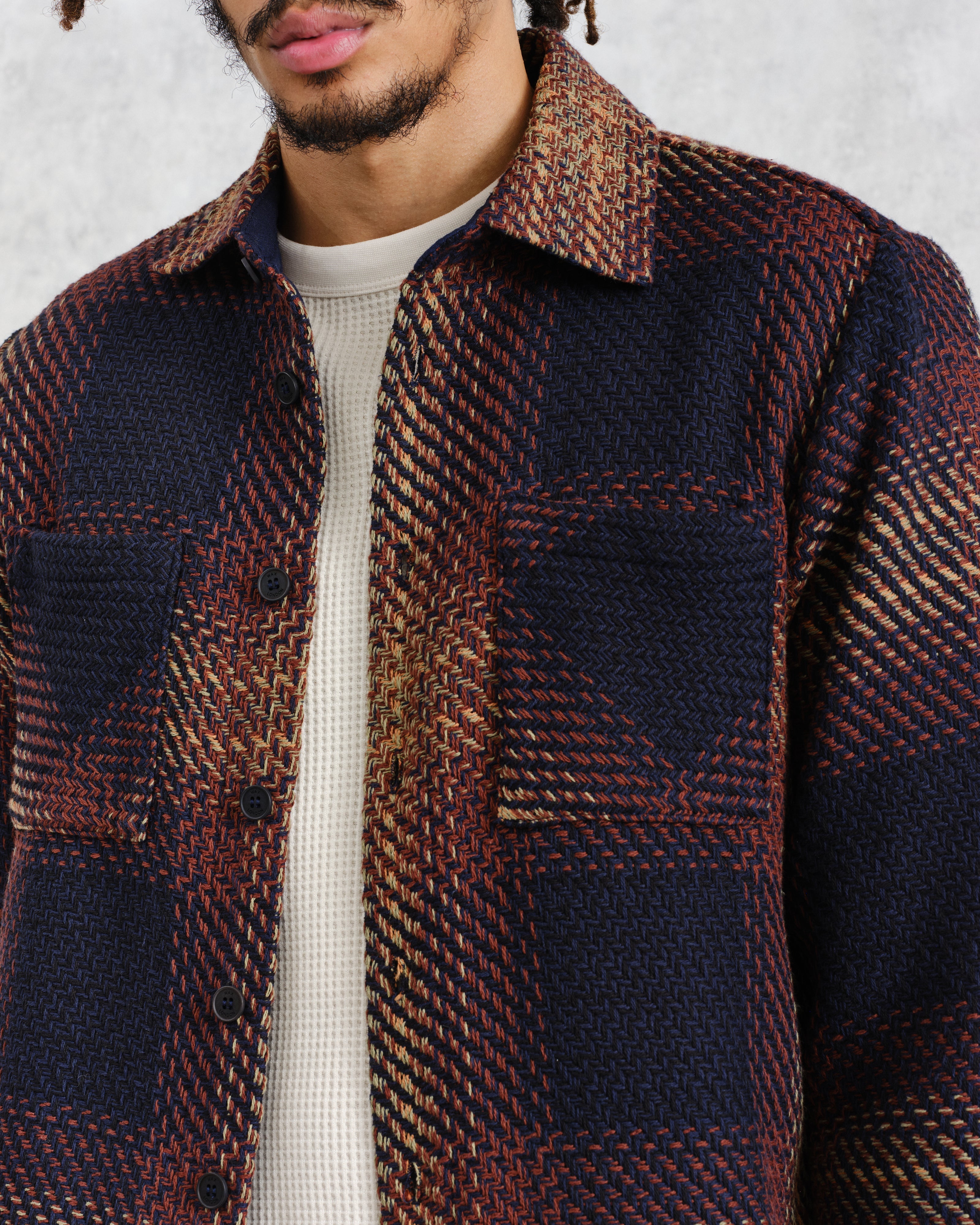 Whiting - Navy And Brown Windowpane Check Overshirt