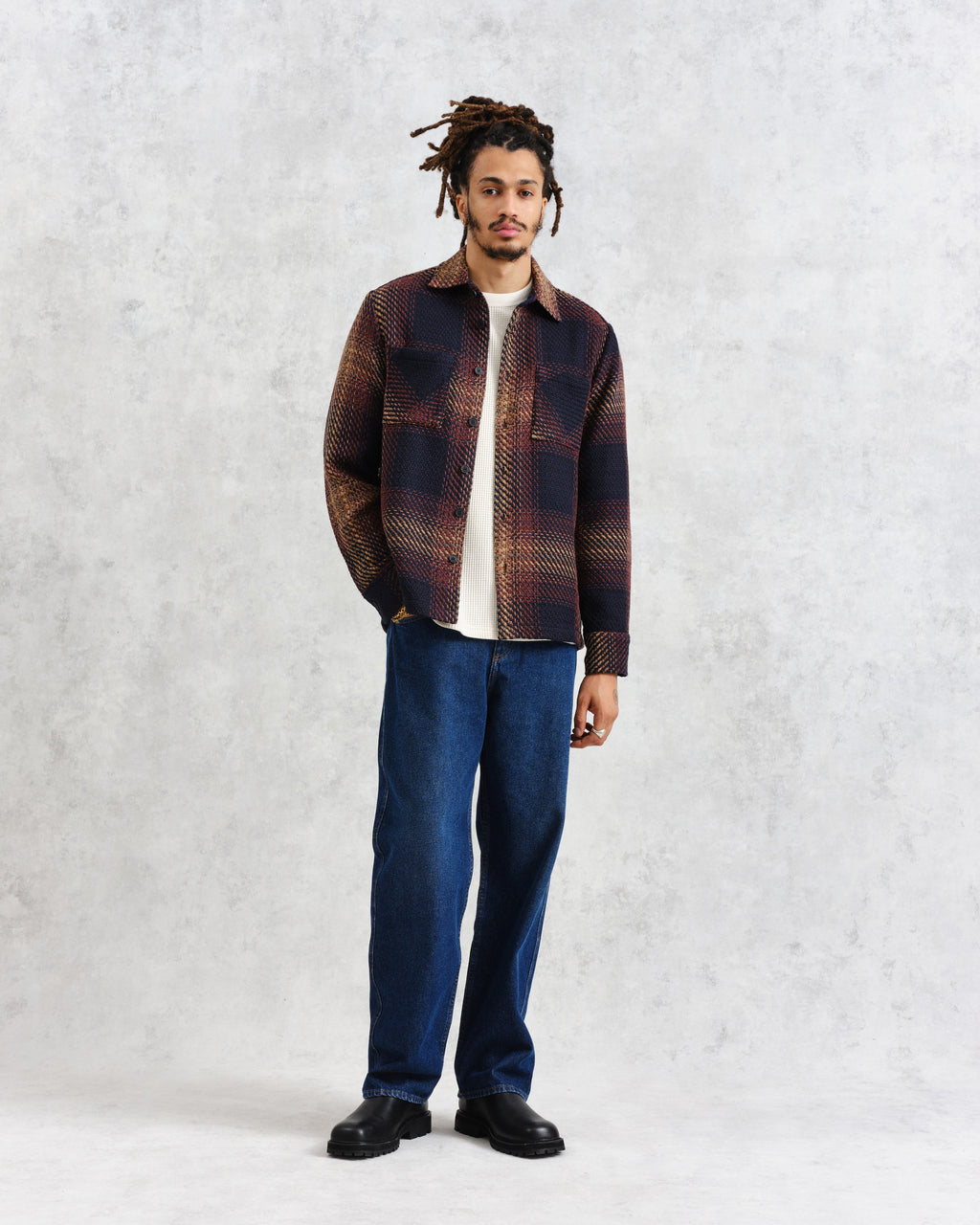 Whiting - Navy And Brown Windowpane Check Overshirt