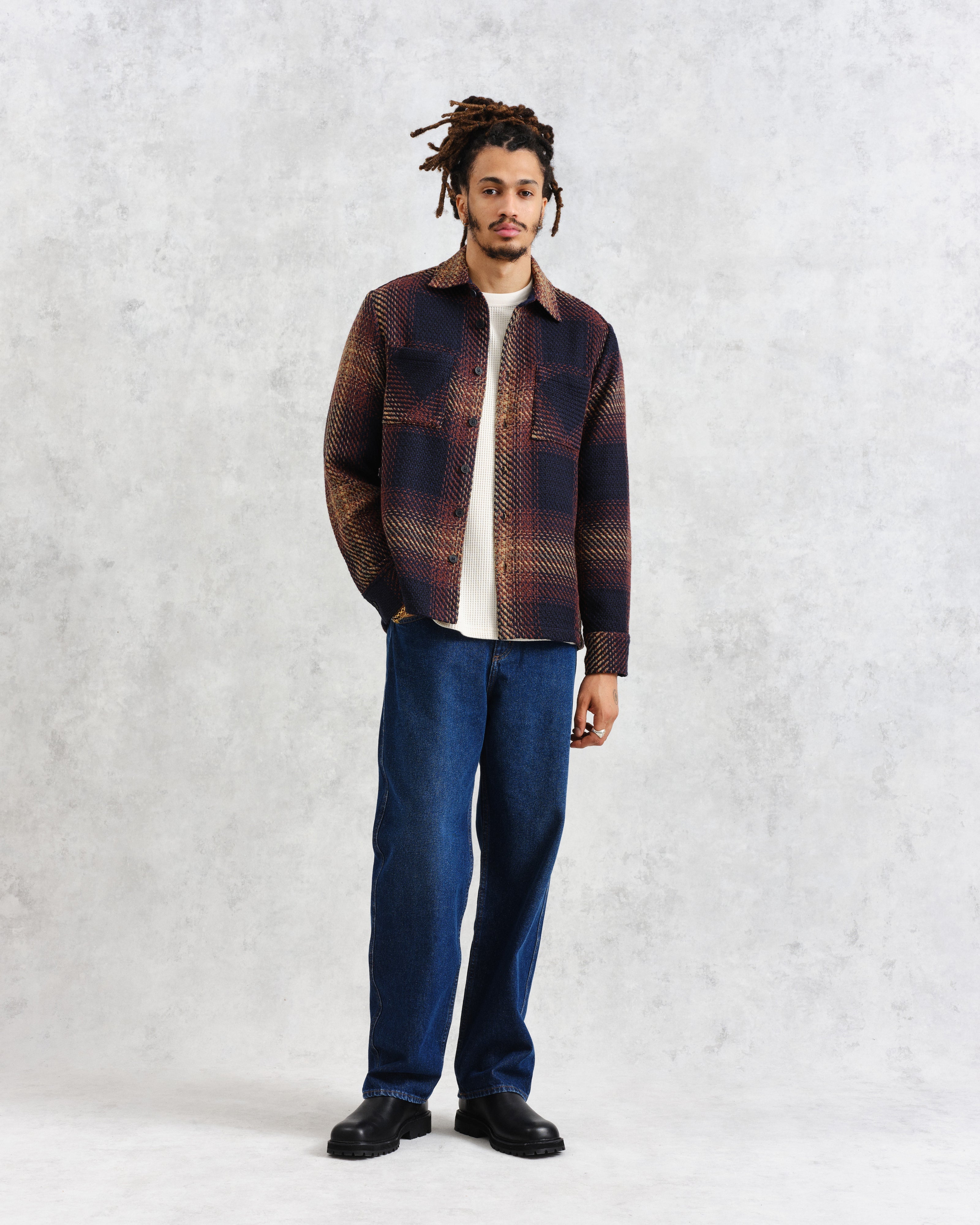 Whiting - Navy And Brown Windowpane Check Overshirt