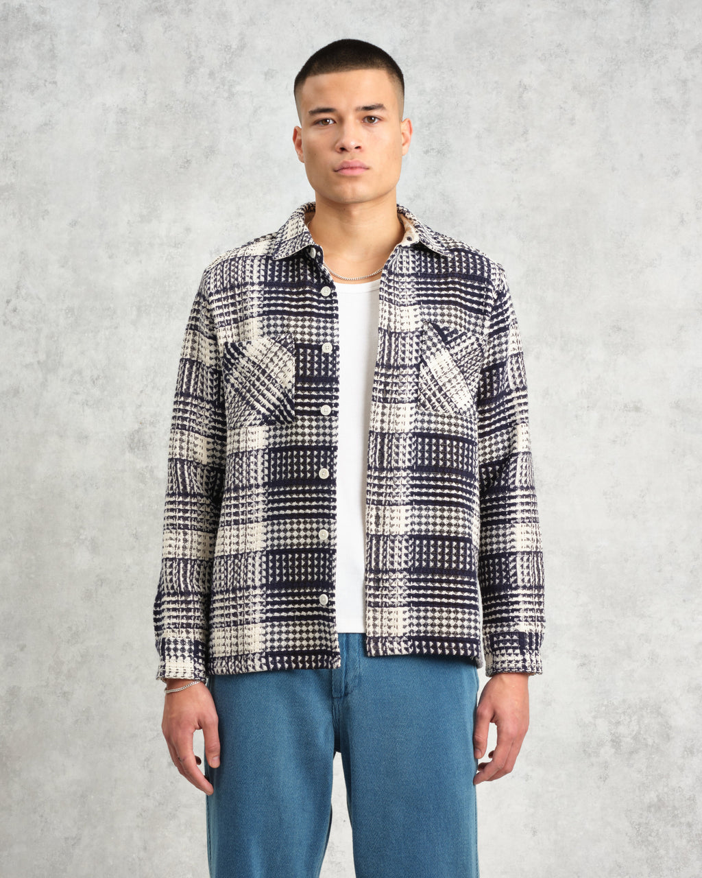 Whiting - Navy And Ecru Addle Check Overshirt