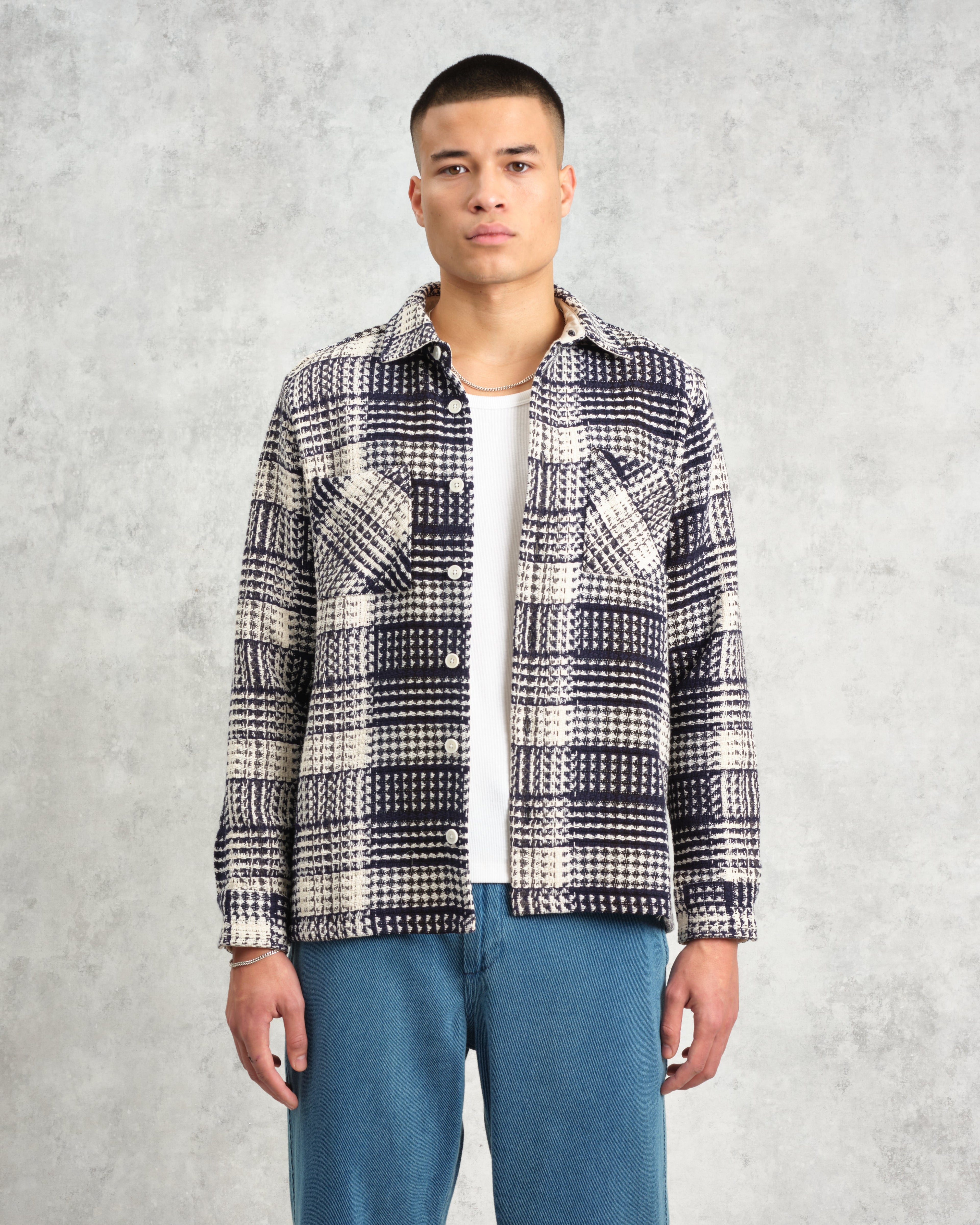 Whiting - Navy And Ecru Addle Check Overshirt