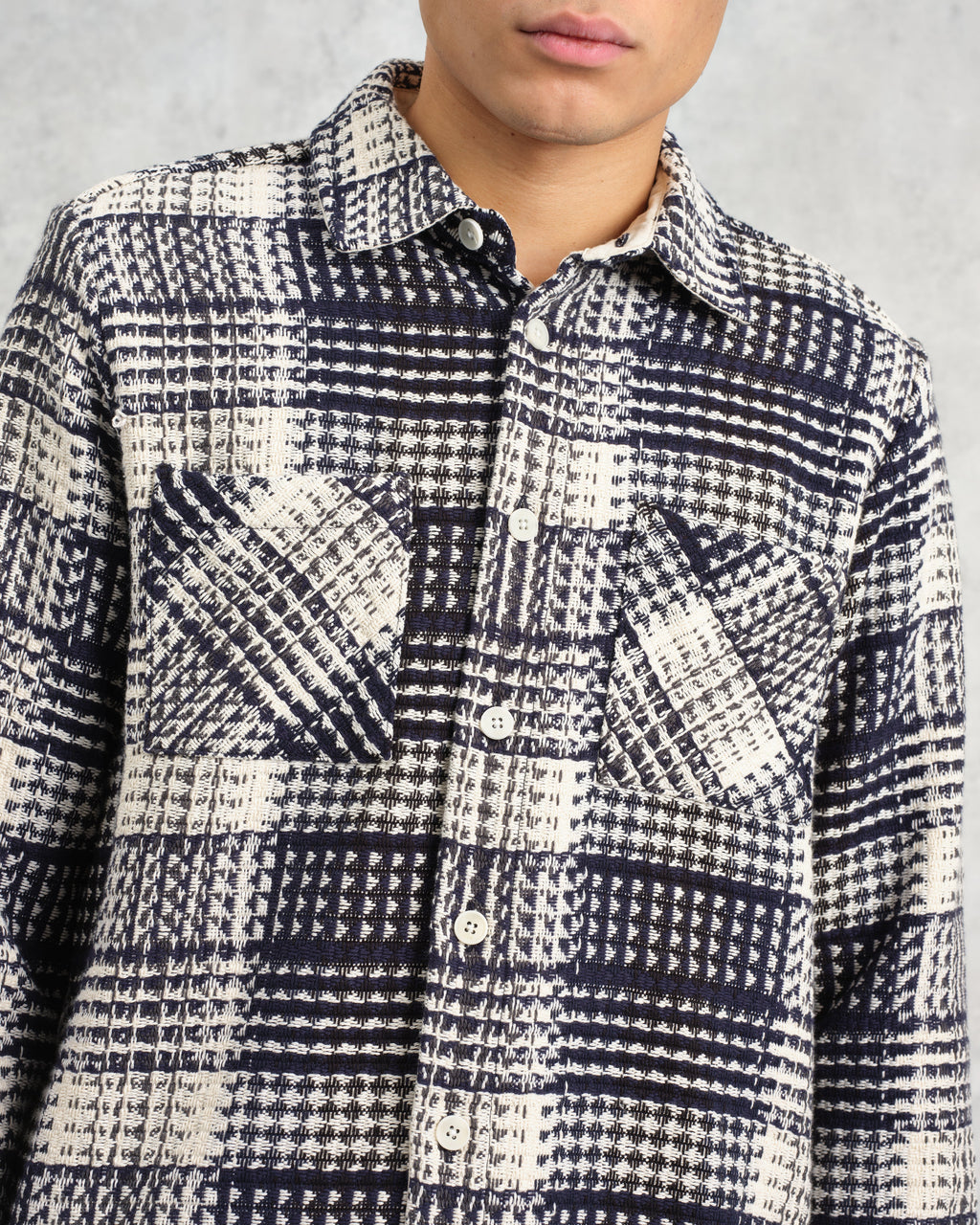Whiting - Navy And Ecru Addle Check Overshirt