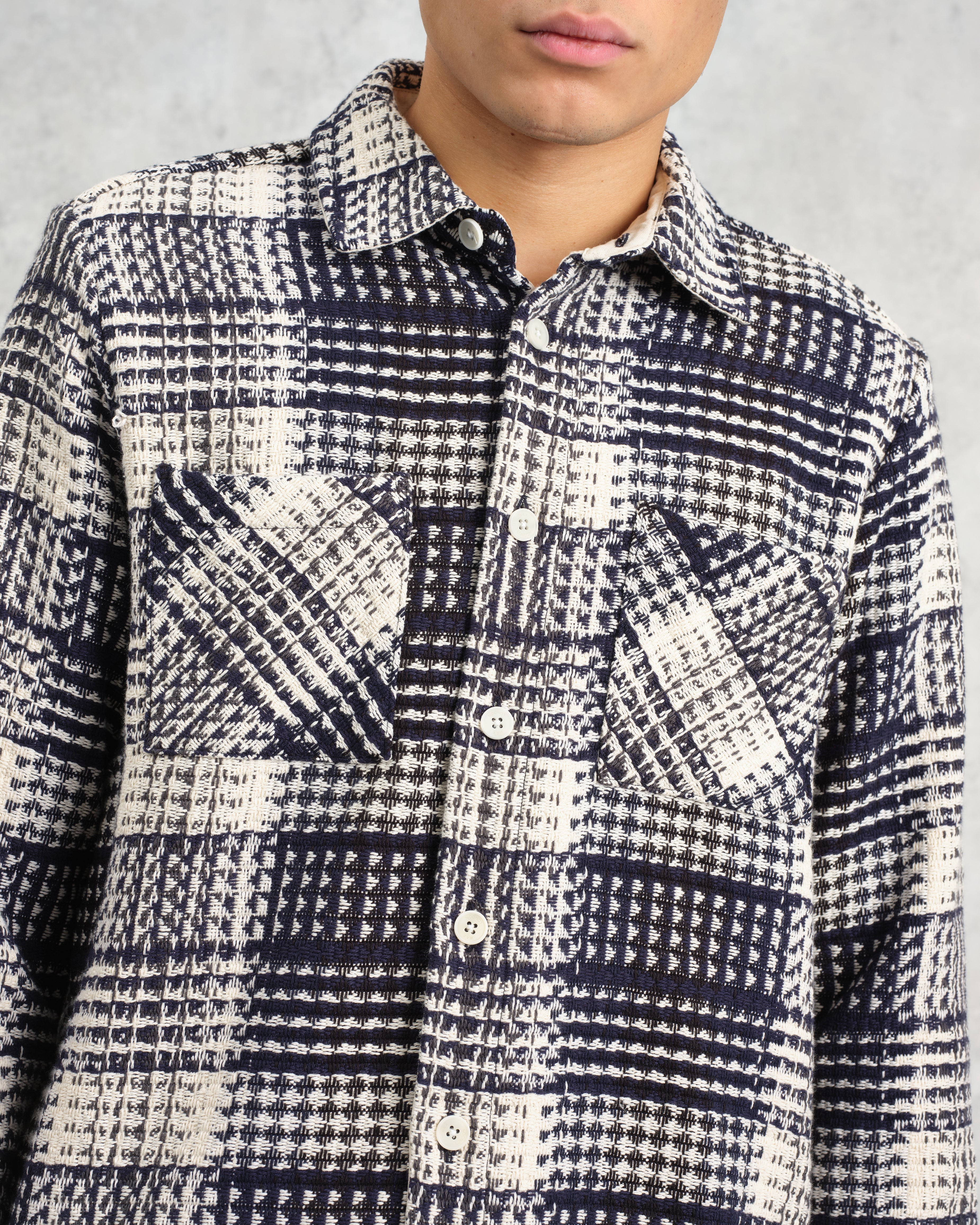 Whiting - Navy And Ecru Addle Check Overshirt