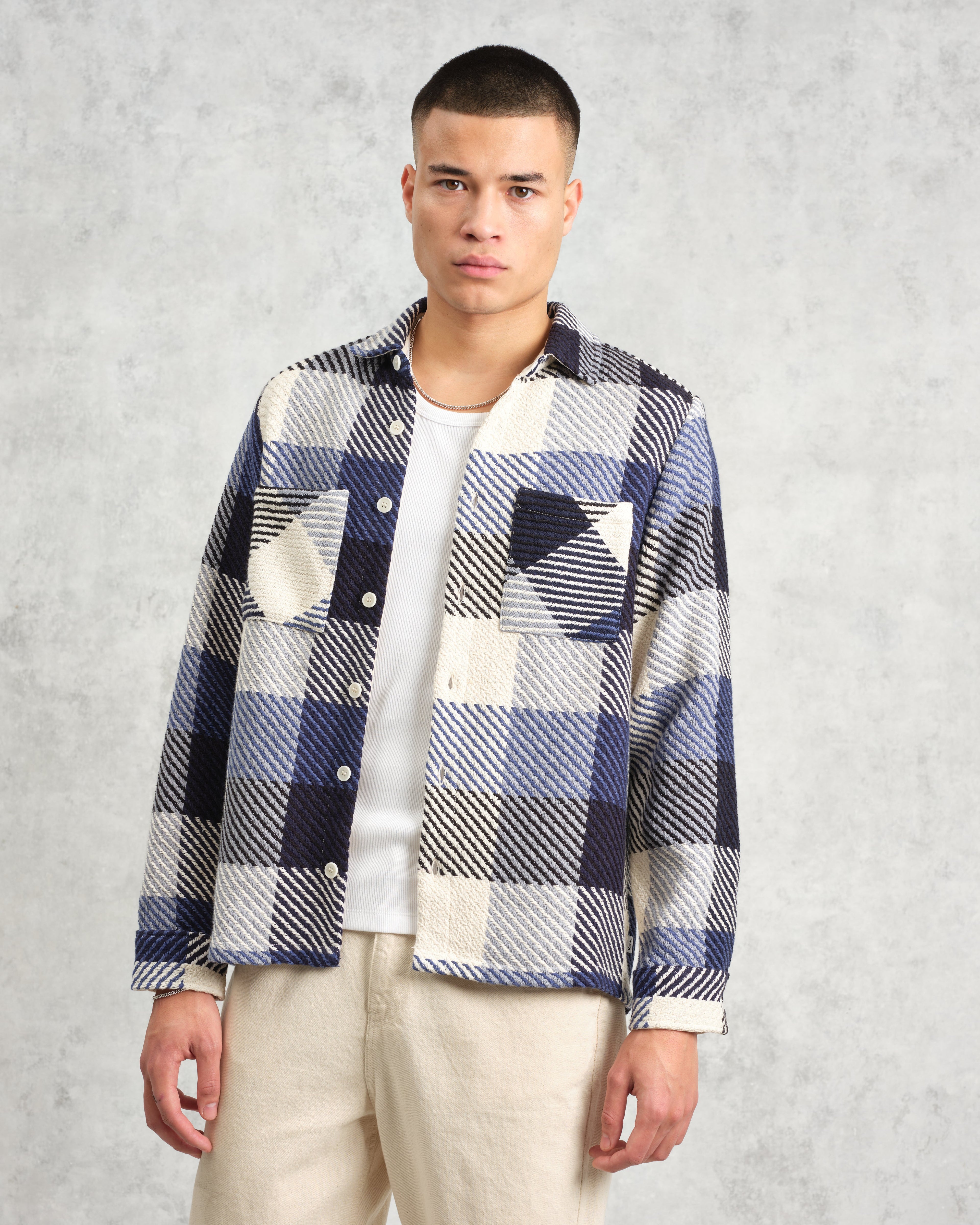 Whiting - Navy And Ecru Block Check Overshirt