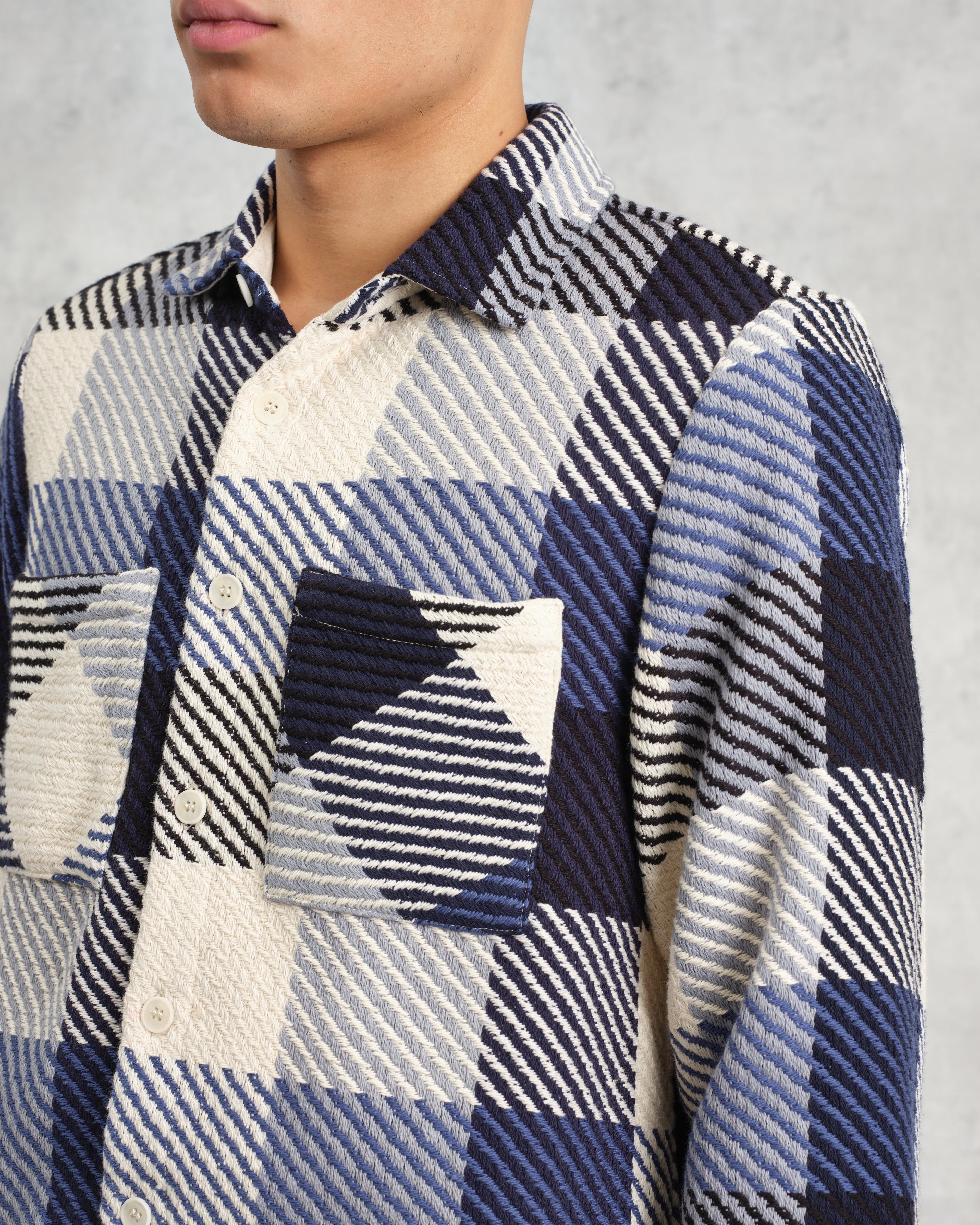 Whiting - Navy And Ecru Block Check Overshirt