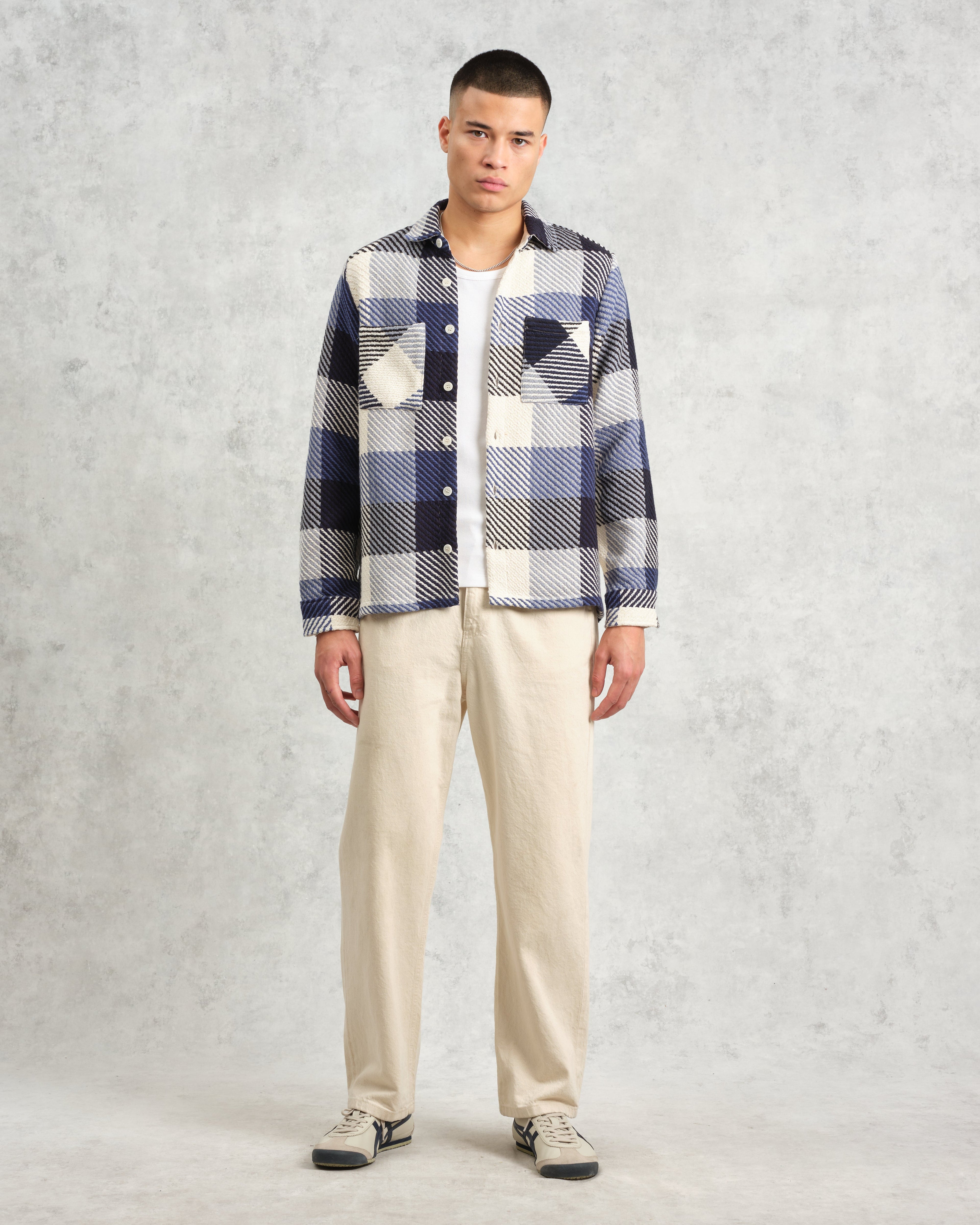 Whiting - Navy And Ecru Block Check Overshirt