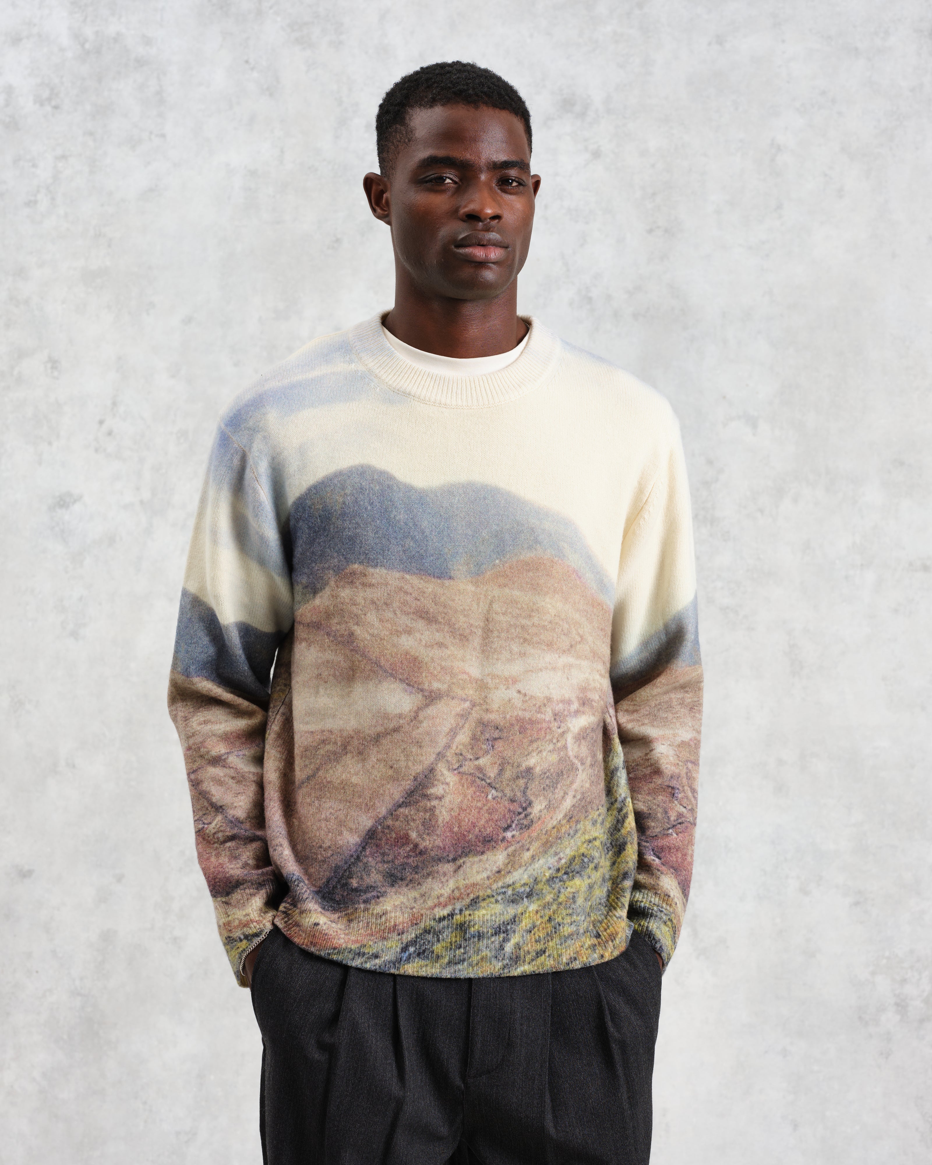 Wilde - Natural Landscape Print Wool Jumper